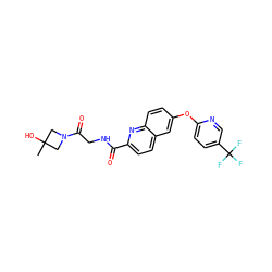 CC1(O)CN(C(=O)CNC(=O)c2ccc3cc(Oc4ccc(C(F)(F)F)cn4)ccc3n2)C1 ZINC001772593289