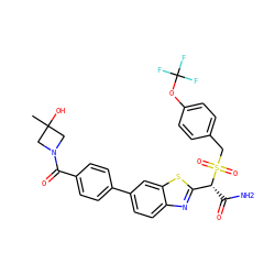 CC1(O)CN(C(=O)c2ccc(-c3ccc4nc([C@@H](C(N)=O)S(=O)(=O)Cc5ccc(OC(F)(F)F)cc5)sc4c3)cc2)C1 ZINC000145527528