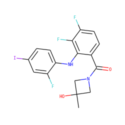 CC1(O)CN(C(=O)c2ccc(F)c(F)c2Nc2ccc(I)cc2F)C1 ZINC000060326364