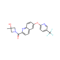 CC1(O)CN(C(=O)c2ccc3cc(Oc4ccc(C(F)(F)F)cn4)ccc3n2)C1 ZINC001772596682