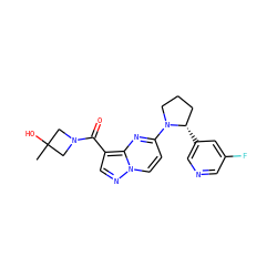 CC1(O)CN(C(=O)c2cnn3ccc(N4CCC[C@@H]4c4cncc(F)c4)nc23)C1 ZINC000169704189