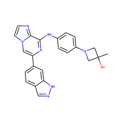 CC1(O)CN(c2ccc(Nc3nc(-c4ccc5cn[nH]c5c4)cn4ccnc34)cc2)C1 ZINC000147319329