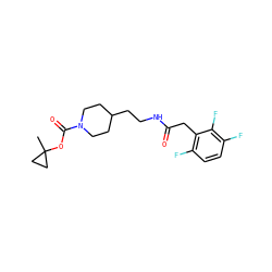 CC1(OC(=O)N2CCC(CCNC(=O)Cc3c(F)ccc(F)c3F)CC2)CC1 ZINC000066075501