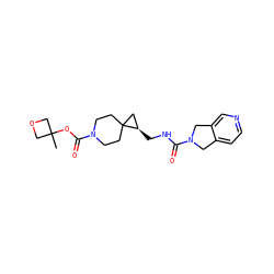 CC1(OC(=O)N2CCC3(CC2)C[C@H]3CNC(=O)N2Cc3ccncc3C2)COC1 ZINC001772585030
