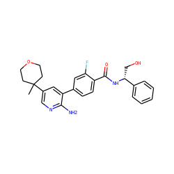 CC1(c2cnc(N)c(-c3ccc(C(=O)N[C@H](CO)c4ccccc4)c(F)c3)c2)CCOCC1 ZINC001772630467