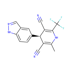 CC1=C(C#N)[C@@H](c2ccc3[nH]ncc3c2)C(C#N)=C(C(F)(F)F)N1 ZINC000116588027