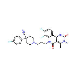 CC1=C(C(=O)NCCCN2CCC(C#N)(c3ccc(F)cc3)CC2)[C@@H](c2ccc(F)c(F)c2)NC(=O)N1C ZINC000013809199