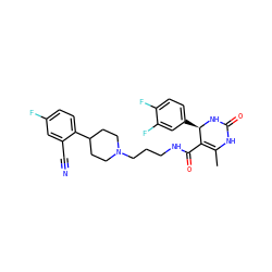 CC1=C(C(=O)NCCCN2CCC(c3ccc(F)cc3C#N)CC2)[C@@H](c2ccc(F)c(F)c2)NC(=O)N1 ZINC000013809176