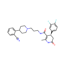 CC1=C(C(=O)NCCCN2CCC(c3ccccc3C#N)CC2)[C@@H](c2ccc(F)c(F)c2)CC(=O)N1 ZINC000029389428