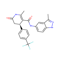 CC1=C(C(=O)Nc2ccc3[nH]nc(C)c3c2)[C@@H](c2ccc(C(F)(F)F)cc2)CC(=O)N1 ZINC000014954376