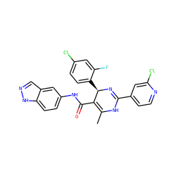 CC1=C(C(=O)Nc2ccc3[nH]ncc3c2)[C@@H](c2ccc(Cl)cc2F)N=C(c2ccnc(Cl)c2)N1 ZINC000040414299