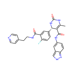 CC1=C(C(=O)Nc2ccc3n[nH]cc3c2)[C@H](c2ccc(F)c(C(=O)NCCc3ccncc3)c2)NC(=O)N1 ZINC000653829437
