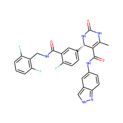 CC1=C(C(=O)Nc2ccc3n[nH]cc3c2)[C@H](c2ccc(F)c(C(=O)NCc3c(F)cccc3F)c2)NC(=O)N1 ZINC000653825951