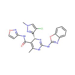 CC1=C(C(=O)Nc2ccon2)[C@H](c2nn(C)cc2Cl)N=C(Nc2nc3ccccc3o2)N1 ZINC000139371250