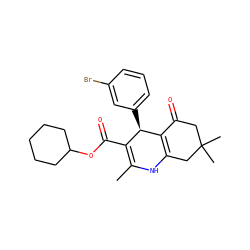 CC1=C(C(=O)OC2CCCCC2)[C@@H](c2cccc(Br)c2)C2=C(CC(C)(C)CC2=O)N1 ZINC000002055187