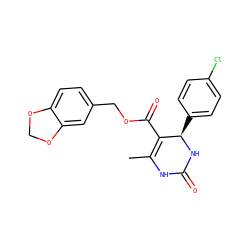 CC1=C(C(=O)OCc2ccc3c(c2)OCO3)[C@@H](c2ccc(Cl)cc2)NC(=O)N1 ZINC000000666415