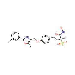 CC1=C(COc2ccc(CC[C@@](C)(C(=O)NO)S(C)(=O)=O)cc2)N[C@@H](c2cccc(C)c2)O1 ZINC000169686520