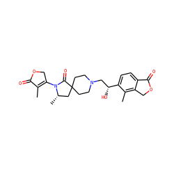 CC1=C(N2C(=O)C3(CCN(C[C@@H](O)c4ccc5c(c4C)COC5=O)CC3)C[C@@H]2C)COC1=O ZINC000220392611