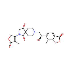 CC1=C(N2CC(=O)C3(CCN(C[C@H](O)c4ccc5c(c4C)COC5=O)CC3)C2=O)COC1=O ZINC000206941842