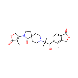 CC1=C(N2CCC3(CCN(C(C)(C)[C@@H](O)c4ccc5c(c4C)COC5=O)CC3)C2=O)COC1=O ZINC000206848340