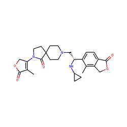 CC1=C(N2CCC3(CCN(C[C@@H](NC4CC4)c4ccc5c(c4C)COC5=O)CC3)C2=O)COC1=O ZINC000206801379