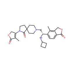 CC1=C(N2CCC3(CCN(C[C@@H](NC4CCC4)c4ccc5c(c4C)COC5=O)CC3)C2=O)COC1=O ZINC000206801603