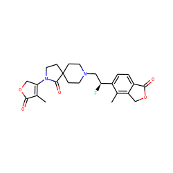 CC1=C(N2CCC3(CCN(C[C@H](F)c4ccc5c(c4C)COC5=O)CC3)C2=O)COC1=O ZINC000206951430