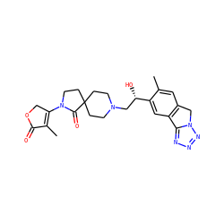 CC1=C(N2CCC3(CCN(C[C@H](O)c4cc5c(cc4C)Cn4nnnc4-5)CC3)C2=O)COC1=O ZINC000653825255