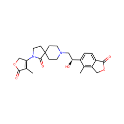 CC1=C(N2CCC3(CCN(C[C@H](O)c4ccc5c(c4C)COC5=O)CC3)C2=O)COC1=O ZINC000206901501