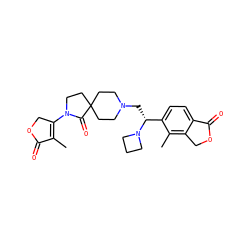 CC1=C(N2CCC3(CCN(C[C@H](c4ccc5c(c4C)COC5=O)N4CCC4)CC3)C2=O)COC1=O ZINC000206801708