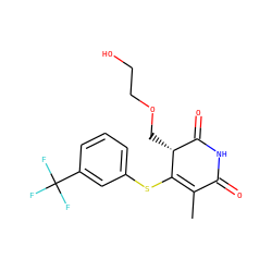 CC1=C(Sc2cccc(C(F)(F)F)c2)[C@H](COCCO)C(=O)NC1=O ZINC000102809881
