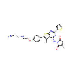 CC1=CC(=O)N(Nc2nc(-c3cccs3)nc3sc(-c4ccc(OCCNCCC#N)cc4)c(C)c23)C1=O ZINC000146383193