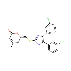 CC1=CC(=O)O[C@@H](CSc2nc(-c3cccc(Cl)c3)c(-c3cccc(Cl)c3)[nH]2)C1 ZINC000013730537