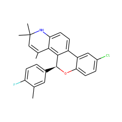 CC1=CC(C)(C)Nc2ccc3c(c21)[C@H](c1ccc(F)c(C)c1)Oc1ccc(Cl)cc1-3 ZINC000013777194