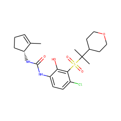 CC1=CCC[C@H]1NC(=O)Nc1ccc(Cl)c(S(=O)(=O)C(C)(C)C2CCOCC2)c1O ZINC001772624119