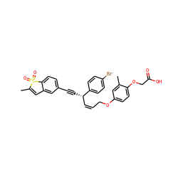 CC1=Cc2cc(C#C[C@@H](/C=C\COc3ccc(OCC(=O)O)c(C)c3)c3ccc(Br)cc3)ccc2S1(=O)=O ZINC000028823284