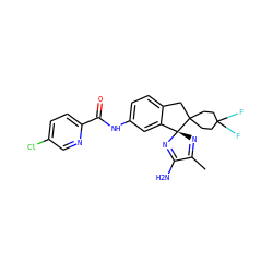 CC1=N[C@@]2(N=C1N)c1cc(NC(=O)c3ccc(Cl)cn3)ccc1CC21CCC(F)(F)CC1 ZINC000169708603