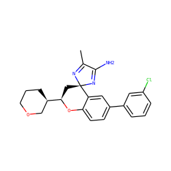 CC1=N[C@]2(C[C@H]([C@@H]3CCCOC3)Oc3ccc(-c4cccc(Cl)c4)cc32)N=C1N ZINC000166379587