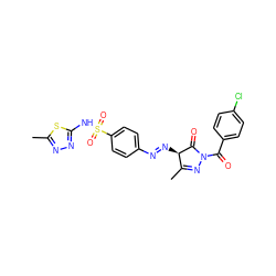 CC1=NN(C(=O)c2ccc(Cl)cc2)C(=O)[C@@H]1/N=N/c1ccc(S(=O)(=O)Nc2nnc(C)s2)cc1 ZINC000143888334