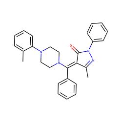 CC1=NN(c2ccccc2)C(=O)/C1=C(/c1ccccc1)N1CCN(c2ccccc2C)CC1 ZINC000027321829