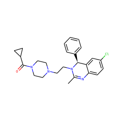 CC1=Nc2ccc(Cl)cc2[C@H](c2ccccc2)N1CCN1CCN(C(=O)C2CC2)CC1 ZINC000072123125