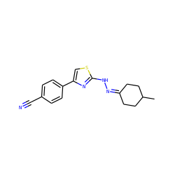 CC1CCC(=NNc2nc(-c3ccc(C#N)cc3)cs2)CC1 ZINC000064491892