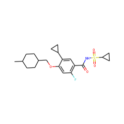 CC1CCC(COc2cc(F)c(C(=O)NS(=O)(=O)C3CC3)cc2C2CC2)CC1 ZINC000261188631