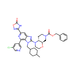 CC1CCC(Cn2c(N3CCO[C@@H]4CN(C(=O)OCc5ccccc5)CC[C@H]43)nc3cc(-c4noc(=O)[nH]4)nc(-c4cncc(Cl)c4)c32)CC1 ZINC000209642716
