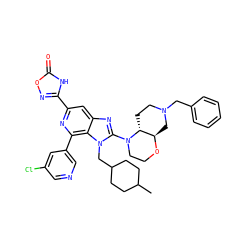 CC1CCC(Cn2c(N3CCO[C@@H]4CN(Cc5ccccc5)CC[C@H]43)nc3cc(-c4noc(=O)[nH]4)nc(-c4cncc(Cl)c4)c32)CC1 ZINC000209642498