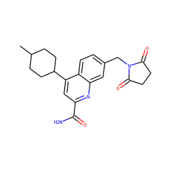 CC1CCC(c2cc(C(N)=O)nc3cc(CN4C(=O)CCC4=O)ccc23)CC1 ZINC000205631196