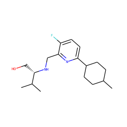 CC1CCC(c2ccc(F)c(CN[C@@H](CO)C(C)C)n2)CC1 ZINC000204410426