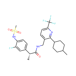 CC1CCC(c2nc(C(F)(F)F)ccc2CNC(=O)[C@H](C)c2ccc(NS(C)(=O)=O)c(F)c2)CC1 ZINC000299832516