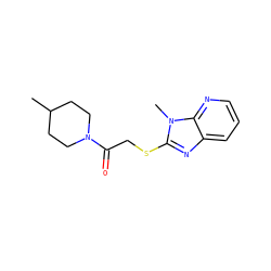 CC1CCN(C(=O)CSc2nc3cccnc3n2C)CC1 ZINC000004092359