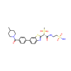 CC1CCN(C(=O)c2ccc(-c3ccc4nc([C@@H](C(=O)NCCS(N)(=O)=O)S(C)(=O)=O)sc4c3)cc2)CC1 ZINC000145464303